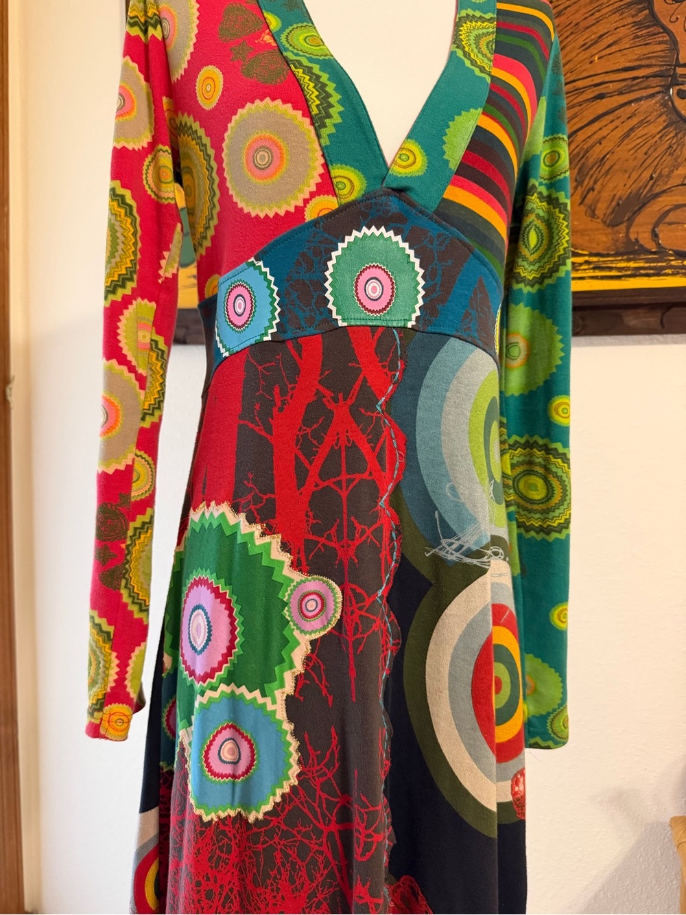 Vintage Y2K Desigual Patchwork Cotton Jersey Long Sleeve Dress – Size M - Picture 3 of 8